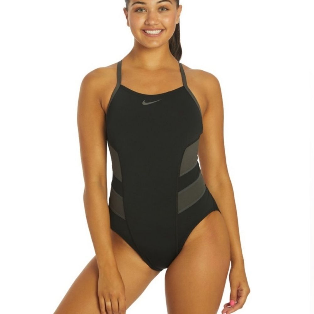 Nike Hydrastrong Black Color Block Racerback One Piece Swimsuit Size 6